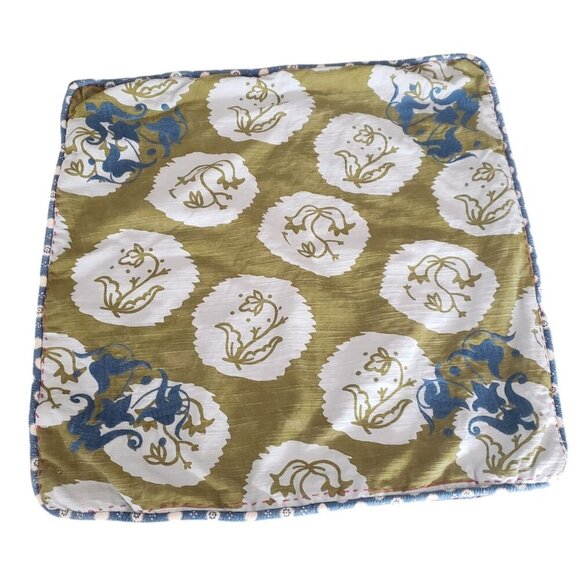 Anthropologie Embroidered Cotton Indian Block Print Reversible Pillow Cover 20" - Picture 3 of 16